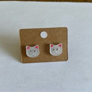 2/$15- Cute Cat Earrings - Pink and White Handmade
